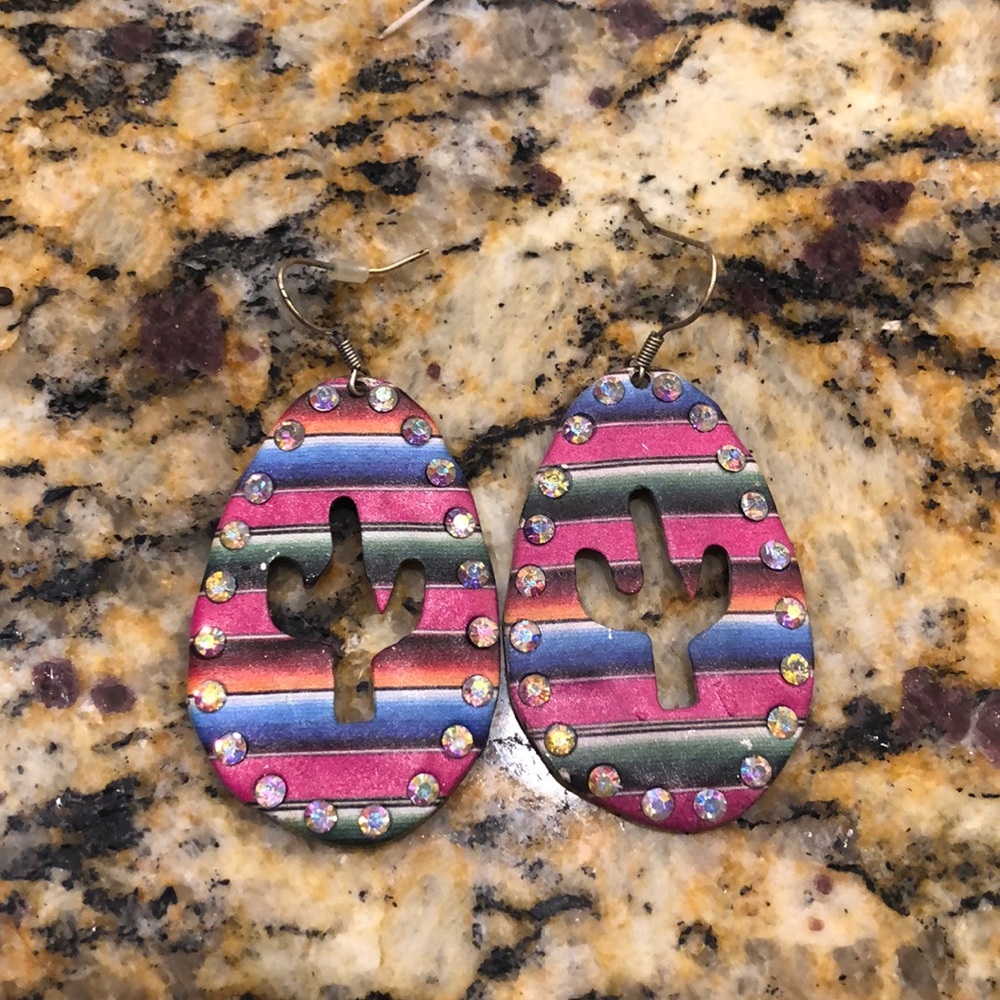 Serape western cactus earrings